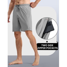 TBMPOY - Traje de baño para hombre, 9 pulgadas, secado rápido, forro de malla, traje de baño, natación, playa, trajes de baño con cierre, Gris claro, M