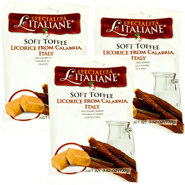 Serra Le Italiane, Italian Natural Toffee Licorice Candy from Calabria Italy, 3.5 oz (Pack of 3)