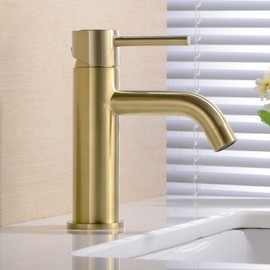 TRUSTMI Brushed Gold Bathroom Faucet Modern Lavatory Vanity Sink Faucet, Single Handle Single Hole Deck Mounted, Brass