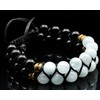 ElisaJewelryArt - Natural Black Onyx And Aquamarine Beaded Bracelet Genuine