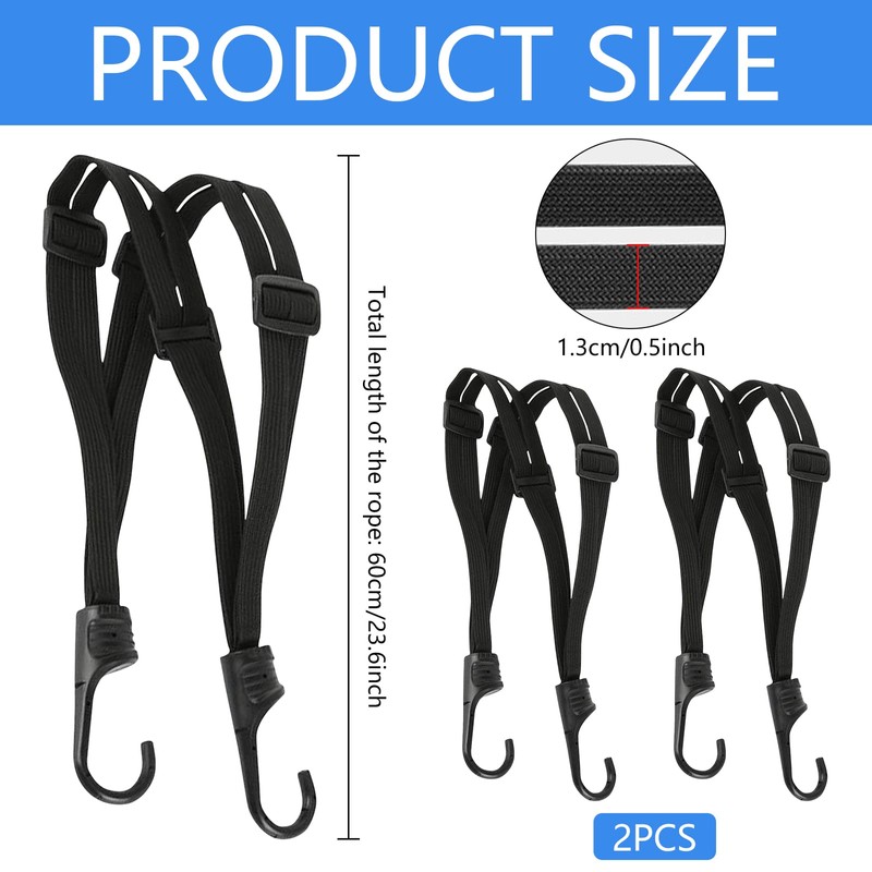 Pack of 2 Elastic Straps with Hooks, Pannier Rack Tie