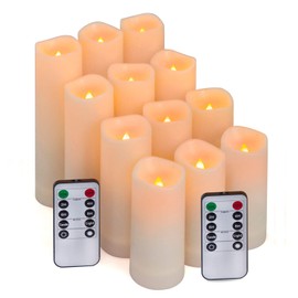 Aignis 12pcs Flameless LED Candles Battery Operated with 10-Key Remote Timer, Outdoor Indoor Waterproof Electric Lights, Warm Flickering Glow for Cozy & Romantic Home/Wedding/Holiday Décor