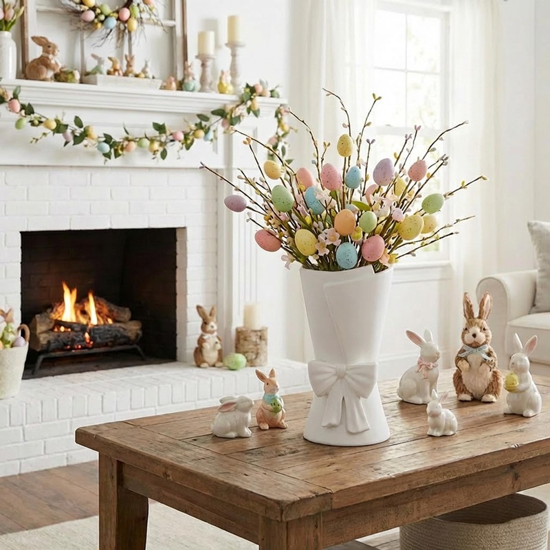 Relexome White Ceramic Bow Vase Unique Cute Decorative Bouquet Flower
