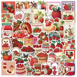 Pack of 50 Strawberry Stickers Pack Strawberry Sticker Set Waterproof Vinyl Stickers for Laptop Children Cars Motorcycle Bicycle Skateboard Luggage Suitcase Computer Sticker Graffiti Decal