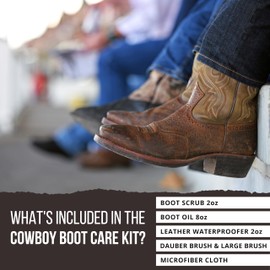 Rhino Wax - Cowboy Boots Care Kit (6 Pieces) - Leather Oil + Waterproofing Wax + Boot Scrub + Brushes + Microfiber Cloth - All-in-One Care for Cowboy or Cowgirl Riding-Boots - Proudly Made in The USA
