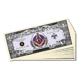 Set of 10 Freemason Masonic Novelty Million Dollar Bills with 1 Bonus Clear Protector & 1 Christopher Columbus Bill