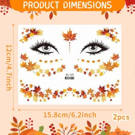 Fall Maple Face Sticker Autumn Maple Face Tattoo Stickers Thanksgiving Temporary Tattoos Stickers Fashion Maple Leaf Art Tattoo Sticker Thanksgiving Party Face Accessories for Body/Facial Makeup