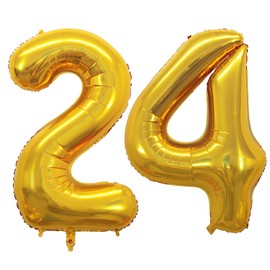 GOER Number 24 Balloons for 24th Birthday Party Decorations,42 Inch Jumbo Foil Helium 42 Balloons for 42nd Birthday Party Decoration (Gold)