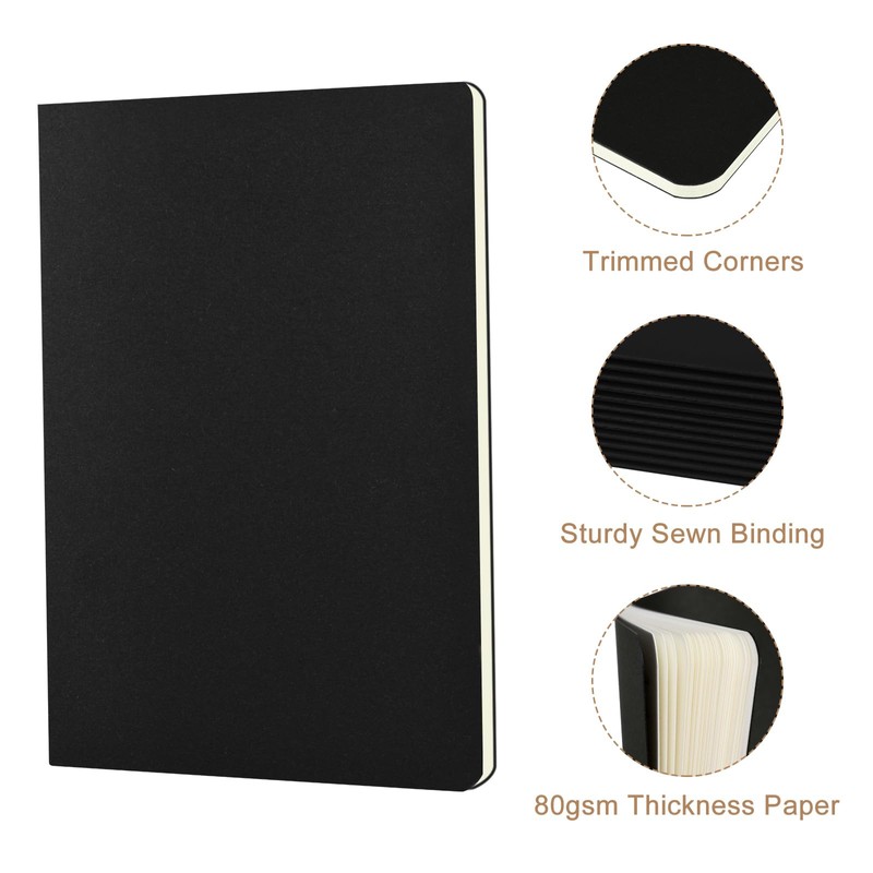 ZCZN A5 Blank Notebooks – 5 Pack, Black Kraft Cover