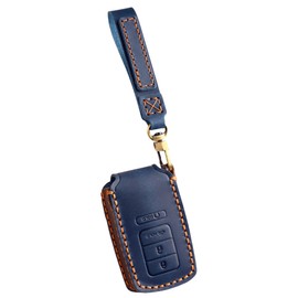 Hontumax Genuine Leather 4-Button Key Fob Case for Acura RDX TLX ILX MDX NSX RLX (2014-2023) Key Fob Protector Accessories (Blue)