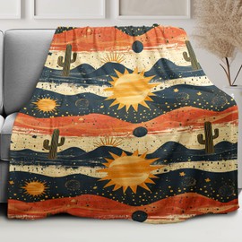 HommomH Desert Sun Cactus Blanket, Western Rustic Farmhouse Decor, Super Soft Fleece Throw Blankets for Couch Sofa Bed, 60" x 80"