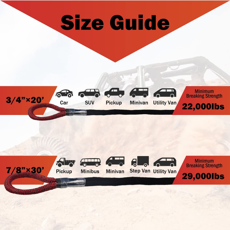 X MONSTER Kinetic Recovery Tow Rope 3/4" x 20' (MBS