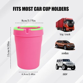 QZTYTY Glow in The Dark Car Ashtray, Smell Proof, Multifunctional with Lid, Smokeless for Car Truck SUV, Pink