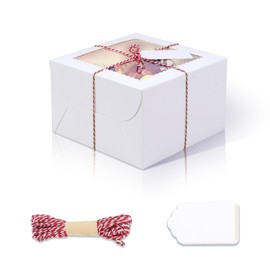 DOYIDE 20Pcs 8 Inch Cake Boxes with Window, 8x8x5 Inches White Bakery Boxes, Cake Carrier Container for Pastries, Pie, Cookies, Chocolates, Cupcakes, Birthday Party, Wedding