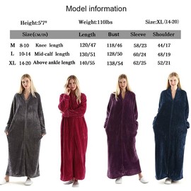 Oksun Womens Fleece Warm Robe: Soft Plush Long Bathrobe - Cozy Fluffy Dressing Gown - Winter Zipper Housecoat Sleepwear - Gray, L