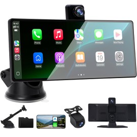 Wireless Carplay Screen for Car,Portable Car Play & Android Auto Touch Screen,4K Front & 1080P Rear Backup Camera Car Stereo,Loop Recording,GPS, Voice Control,Mirror Link,FM,AUX for All Vehicles