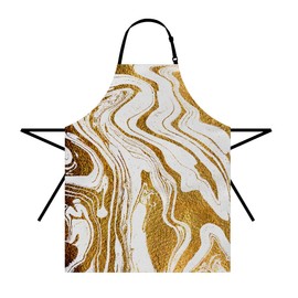 Moslion Golden Swirl Apron for Women Men Japanese Marble White Gold Brush Adjustable Kitchen Chef Apron for Cooking Baking BBQ Chef 27x31 Inch
