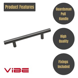 VIBE 12mm Cabinet Pull Handle 444mm (384mm Centre) on Satin Stainless Steel Guardsman (T Bar) Pull Handle on Satin Stainless Steel for Internal Doors