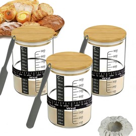 BRIRILINE Pro Sourdough Bread Starter Kit - 34 oz sourdough jar with 5 unique features for the perfect sour dough bread & sourdough starter kit - baking supplies (34oz-3pack)