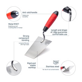 COMENSAL Masonry Trowel 140 mm - Plasterer's Spatula - Plastering Trowel - Stainless Steel - Plaster Trowel - Non-Slip Soft Grip - Made in EU