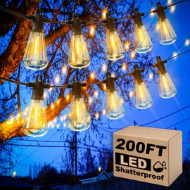 Zuske Outdoor String Lights, 200FT Patio Lights with 100 Shatterproof ST38 Globe Bulbs(4 Spare), Waterproof Connectable Dimmable LED Hanging String Lights for Outside Backyard Porch Balcony(100FT x 2)