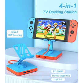 Switch Dock,【4K@60Hz】 TV Docking Station for Nitendo Switch/Switch OLED,Steam Deck, Rog Alloy, MSI Claw, Portable Switch Travel Dock with Rotating Stand, PD 100W, USB 2.0 Port-Aluminum