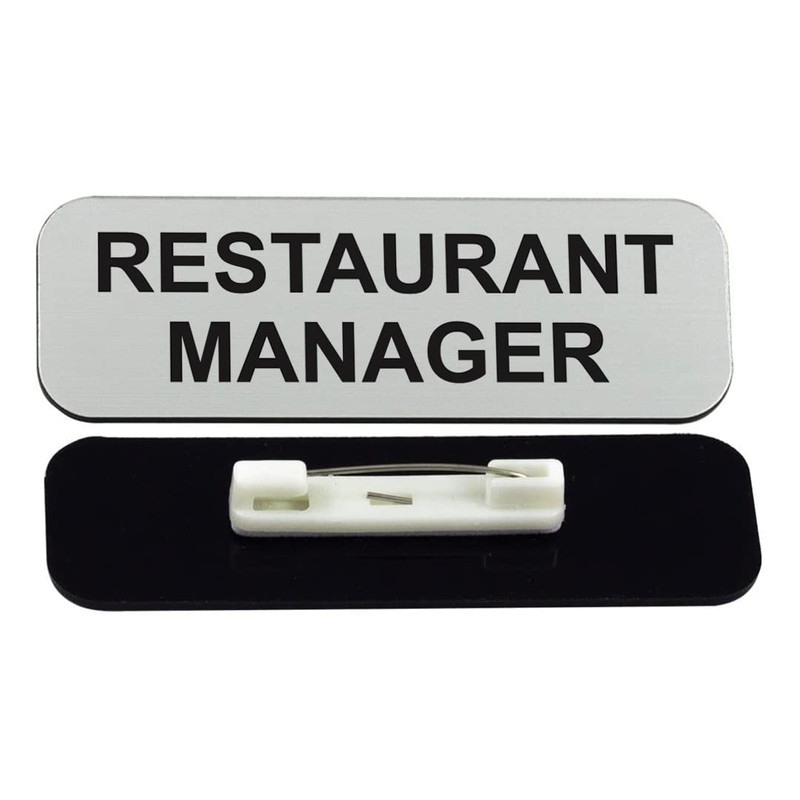Restaurant Manager 1 x 3" Name Tag/Badge, Silver, (3 Pack)