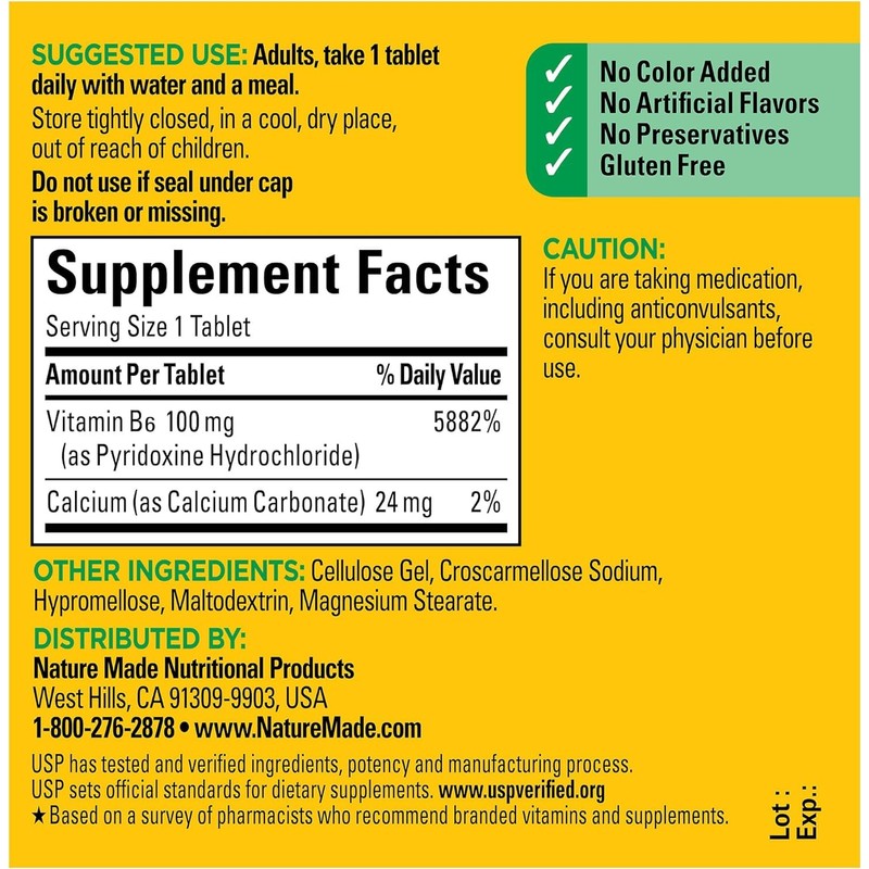 Nature Made Vitamin B-6 100 Mg, Tablets, 100-Count (Pack of