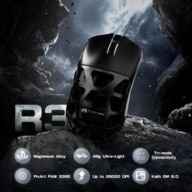 ATTACK SHARK R3PRO 46g SUPERLIGHT Magnesium Alloy Mouse, 8000Hz Wireless Polling Rate, 26000DPI, 2.4G/BT/Wired Gaming Mouse, PixArt PAW3395 Sensor, Programmable Mice with Coiled Cable, PC/Mac, Black