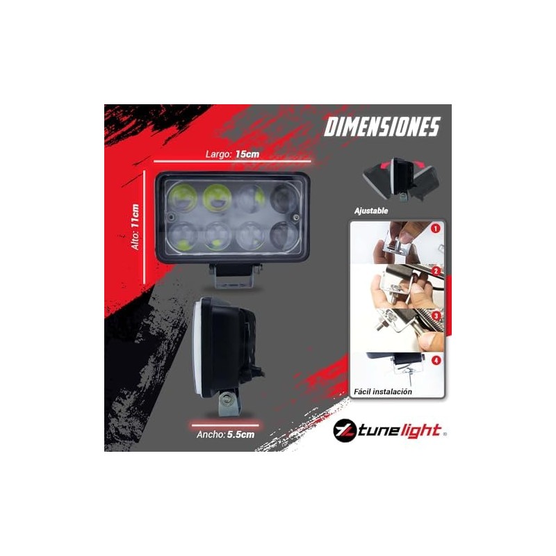2 Faros Rectangulares con 8 Leds 32 Watts Luz Blanca