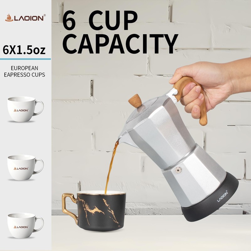 LAOION Cafeteras Electricas Modernas,6 Cup Portable Espresso Maker,300ml Moka Pot