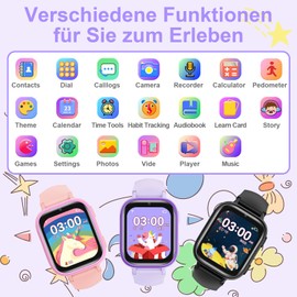 OKYUK Children's Smartwatch with Call Function, Smartwatch Children with 31 Puzzle Games and 15 Audiobooks, Multifunctional Smartwatch for Children (Purple)