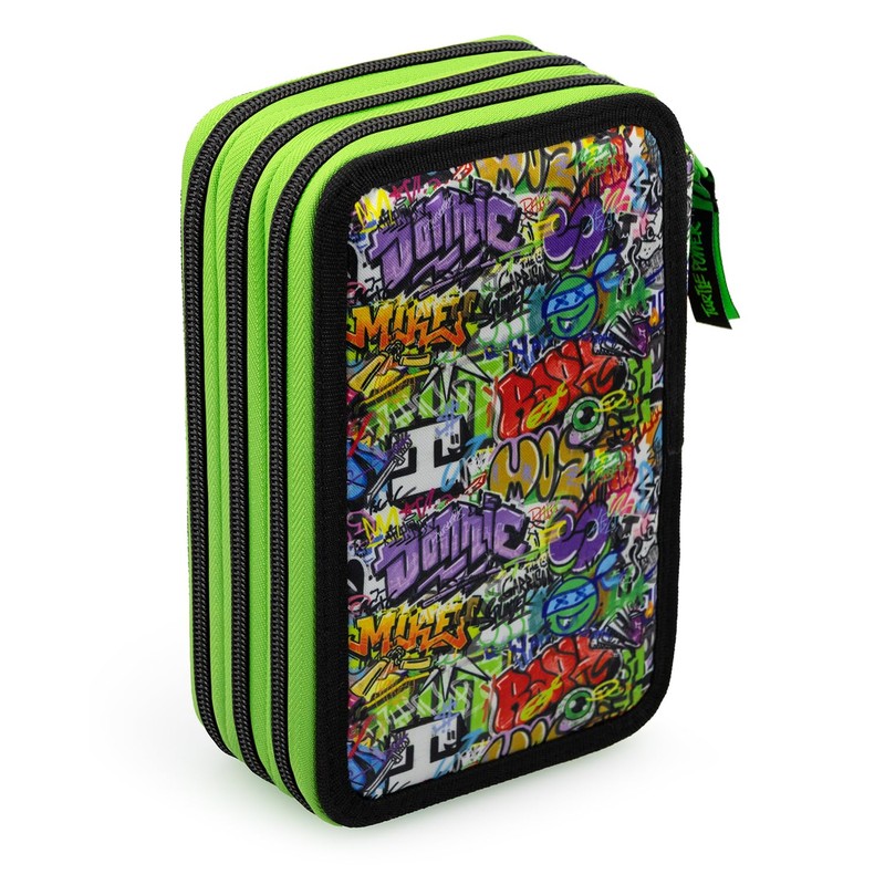 L'ERBAVOGLIO Original 3 Zip School Pencil Case Complete with 44
