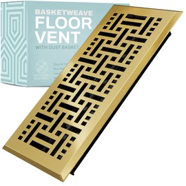 Home Intuition Basketweave Floor Vent Cover 4X12 Inch Floor Register with Mesh Cover Trap Heat and Air Walkable Metal Floor Vent for HVAC Duct, Polished Brass