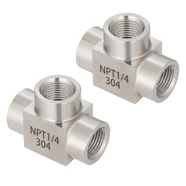 Happyreise 304 Stainless Steel Tee Pipe Fitting,1/4" NPT Female x 1/4" NPT Female x 1/4" NPT Female 2 Pack