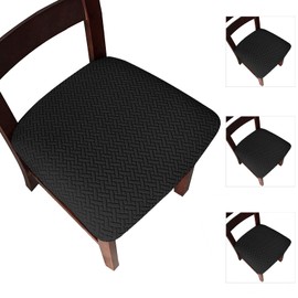 Dioxide Set of 4 Stretch Jacquard Chair Seat Covers for Dining Room, Removable Washable Chair Seat Protector Slipcover (Black)