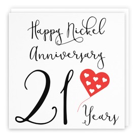 Hunts England - 21st Wedding Anniversary Card - Happy Nickel Anniversary - 21 Years - Red Heart Collection