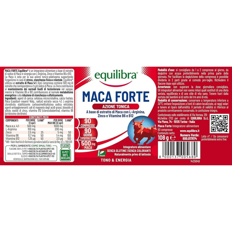 Equilibra Integratori Alimentari, Maca Forte, Tono e Vigore Fisico, Altodosato