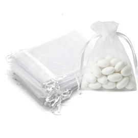 Bezall 50Pcs White Organza Bags 3x4 Inch, Small Sheer Wedding Party Favor Bags with Drawstring, Mesh Jewelry Gift Bags Christmas Candy Pouches