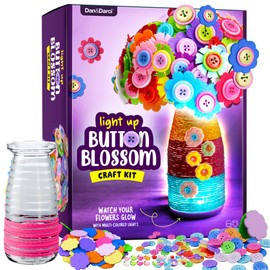 Dan&Darci Light Up Button Flower Craft Kit - Crafts for Kids Ages 4-8 - Activities for Kid Age 6-8 Girls - 5 Year Old Girl Gift - Christmas Birthday Gifts for 5 6 7 8 Years - Toys 7-8 8-10