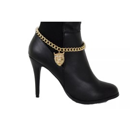 Unbranded Women Gold Metal Chain Boot Bracelet Anklet Shoe King Lion Charm Crown Jewelry