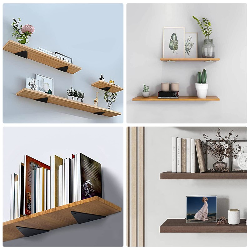 Shelf Brackets, Pack of 4, Triangular Invisible Iron, Heavy Duty,