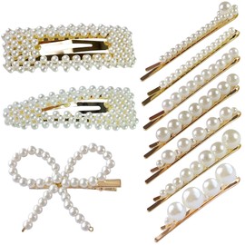 Pezlun 10PCS Pearl Hair Clips Hand -woven hair accessories kit is cute for girls and young ladies.Practical items for women on holidays. (Gold & white 10Pcs)