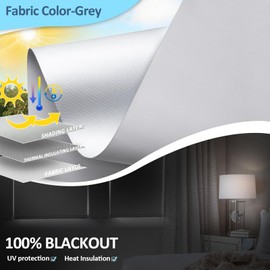 Motorized Roller Blinds with Remote Control【Solar Panel Included】 100% Blackout Smart Blinds Automatic Blinds for Windows Cordless Electric Shades Compatible with Alexa White, 34¼"W*72" H