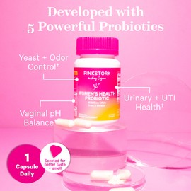 Pink Stork Pink Stork Women's Probiotics for Vaginal Health - 10 Billion CFUs, pH Balance, Urinary Tract, Gut Flora & Immune Health, Digestive Health - Vaginal Odor + Healthy Microbiome - 5 Strains - 30 Capsules