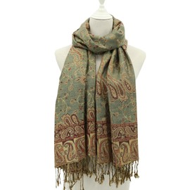 Ciormis Women Paisley Warps, Reversible Pashmina Paisley Scarves for Women Dresses(Style1-Olive Green)