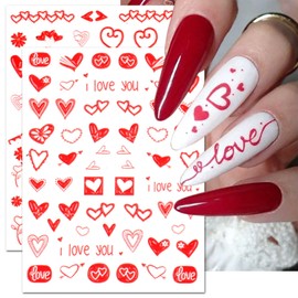 TailaiMei Valentine's Day Nail Stickers, Self-Adhesive 5D Nail Art Decals for DIY Nail Decorations, Large Pattern Design for Heart Love (6 Sheets)