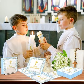 First Communion Decorations for Boys, 50pcs Blue Baptism Napkins First Communion Paper Napkins for Baptism Decorations, Easter Party, First Communion Party Supplies