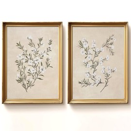 Vintage Botanical Wall Art Neutral Floral Prints Farmhouse Flower Canvas Wall Decor Watercolor Wildflower Pictures Nature Minimalist Artwork for Living Room Bedroom 12x16 Inch Unframed Set of 2