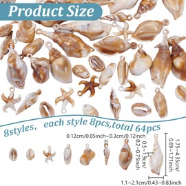 arricraft 64 Pcs Imitation Shell Styles Acrylic Pendants, 8 Styles Wheat Ocean Starfish Seashell Charms Sea Animal Pendants Charms Craft Supplies for DIY Jewelry Making Birthday Gifts
